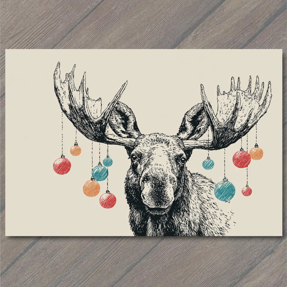 Art Print Moose Christmas Ornaments Antlers Woodland Winter Holiday Humor Rustic