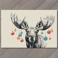 Art Print Moose Christmas Ornaments Antlers Woodland Winter Holiday Humor Rustic