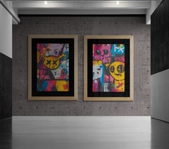 Wall Art 24″x36″ Graffitti Style, Set of 2, Framed Canvas Print US SELLER