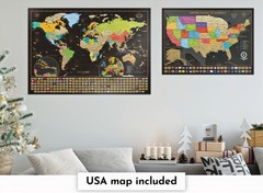 Two Scratch-Off Maps: World Map 17×24″ + USA Map – Deluxe Travel Posters – Co…