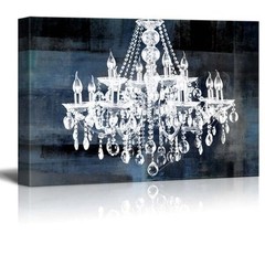 Canvas – Crystal White Chandelier on Blue Abstract Vintage Background – 24″x36″
