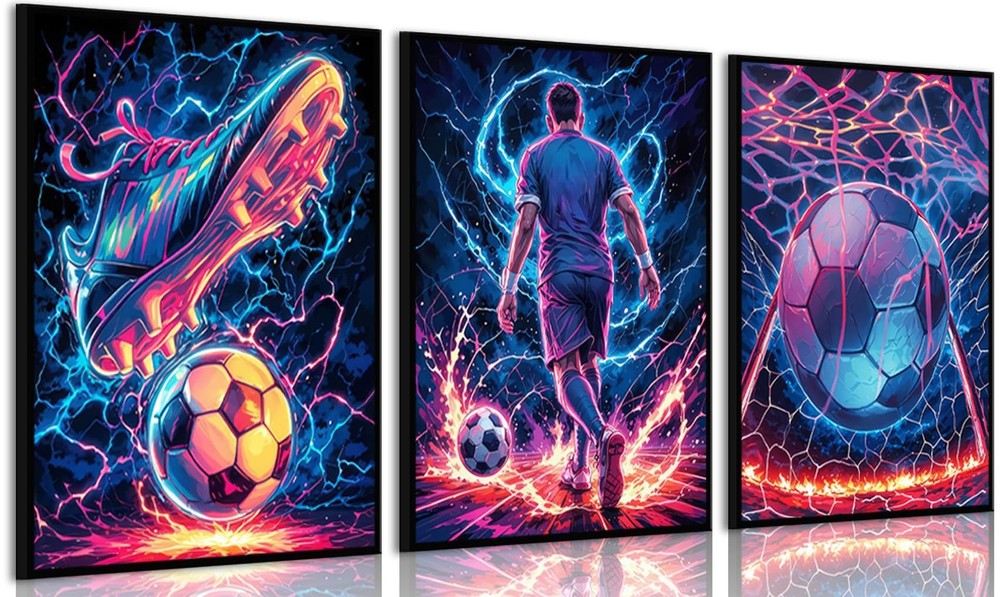 3Pcs Cool Soccer Canvas Wall Art Abstract Soccer Sneakers Posters Prints Pain…