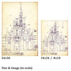 Blueprint of the Disney World Castle POSTER! (up to 24″ x 36″) – 1969 – Vintage