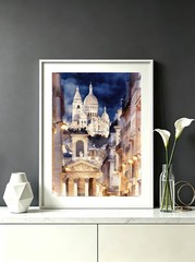 Set of 2 Paris Sacre Coeur Cathedral Montmartre Watercolor Wall Art Print 12X16″