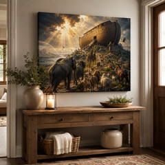 Noahs Ark Canvas Wall Art Christian Animal Print Biblical Wall Decor Religious