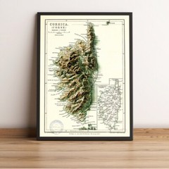 Corsica France Map, Corsica 2D Relief Map – 2D Flat Print