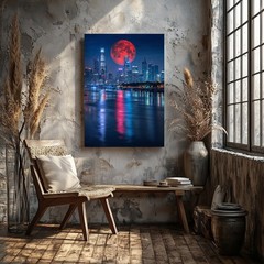 Wall Art Vibrant City Skyline At Night, Showcasing Canvas Print Canvas