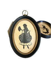 Vintage Silhouettes Set Of 3 Black Oval Frames Colonial Dress Americana