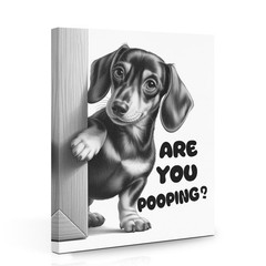 Funny Dachshund Peeking «Are You Pooping» Wall Art Canvas Decor Gift 11.5×15