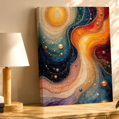 Wall Art Abstract Cosmic Swirl Canvas Print Colorful Galaxy Pearl Textured Decor