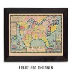 A New Yorker’s Idea of America 1935 Vintage Illustrated USA Map Wall Art