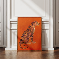 Leopard Art Poster Vintage Wild Cat Print Orange Safari Wall Decor