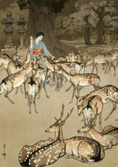 Japanese Art Woodblock Print Deer Park Lanterns «Deer in Kasuga» YOSHIDA HIROSHI