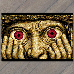 Art Print Wide Eyed Red Stare Creepy Face Surreal Horror Distressed Madness
