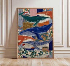 Colorful Whale Ocean Poster – Nautical Coastal Wall Art Print Decor
