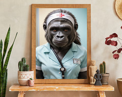 Nurse Gorilla Portrait, Animal Portrait, Realistic Animal Portrait, Wall Art