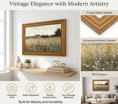 Gold Framed Country Cottage Canvas Wall Art, Vintage Rustic Farmhouse Paintin…