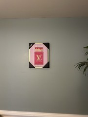 Beautiful Framed Louis Vuitton Wall Art 11”x 14” Canvas Designer LV Pink Hearts