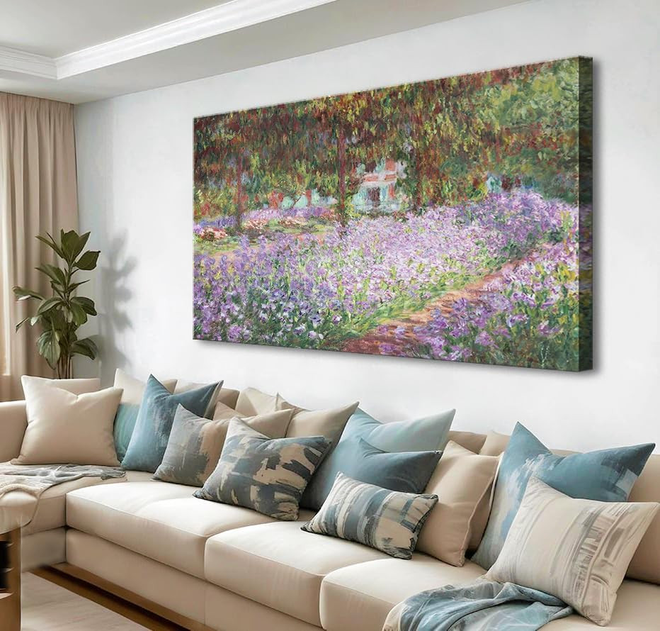 Irises in Monet’s Garden Canvas Art – 32″ x 48″ Wall Decor Print