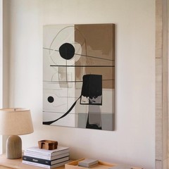 Modern Abstract Canvasgeometric And Organic Shapes In Beige, Black, And Brown