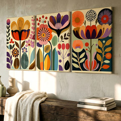 3 Pieces Mid Century Modern Floral Large Wall Art Set for Bedroom Set Of 3