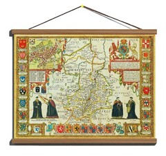 Ancient Old 1610 Antique Rare Map Of Cambridge; 100% Cotton Canvas Wooden Hanger