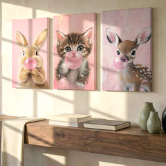 3 Pieces Adorable Animal Bubblegum Large Wall Art Set for Bedroom Set Of 3