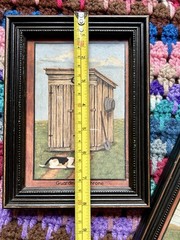 Cottage Core Shabby Novelty Outhouse Framed Hanging Art Bathroom Art Farm Dog