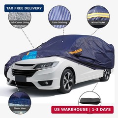 Car Cover Waterproof All Weather, 6 Layers Outdoor Full Exterior Cover Rain Sun