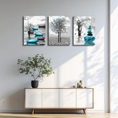 Abstract Wall Art for Living Room，3 Piece Modern Canvas Artworks Stones in Th…