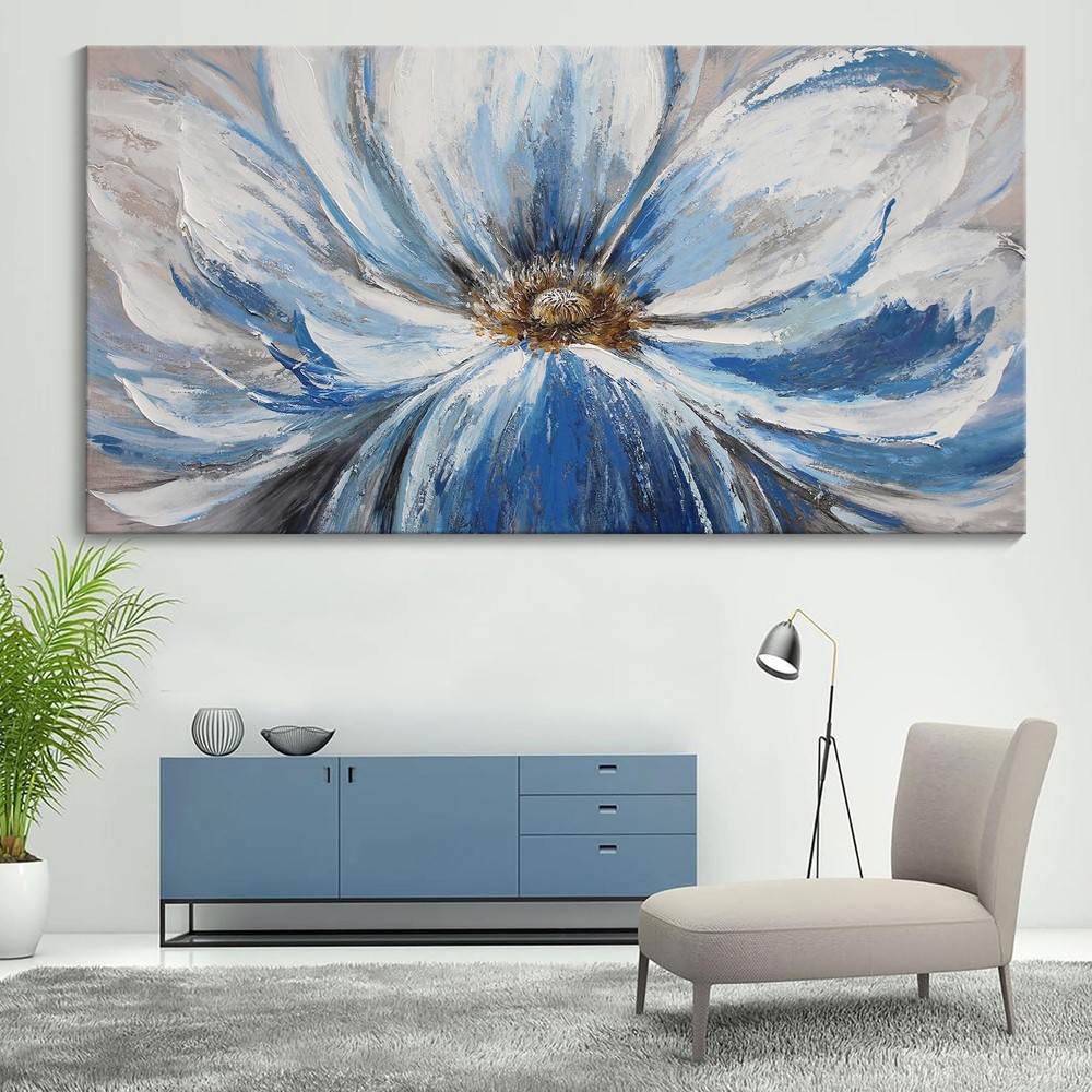 Flower Canvas Wall Art for Living Room Large White Blue Flower Picture Giclee…