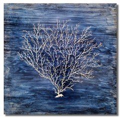 Coral Canvas Wall Art Hand Painted Navy Blue and White Paintings Modern Abstr…