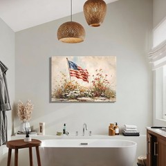 4th of July American Flag Wildflower Canvas Wall Art 8x12in, Framed Patriotic…
