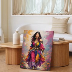 Colorful Bohemian Woman Canvas Wall Art Gypsy Style Colorful Dress Canvas Print