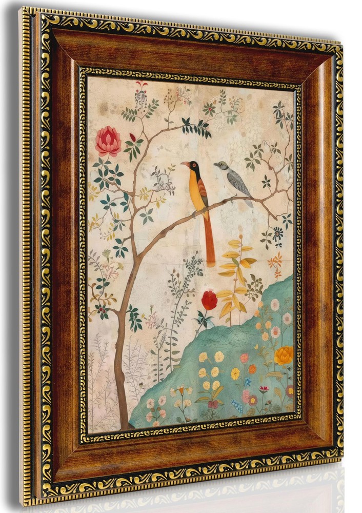 Vintage Floral bird Framed Canvas Wall Art Boho Plant Sparrow Wall Decor Pict…