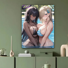 anime girls black and white bikini pool 15.75×23.62in poster