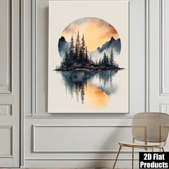 12×18 inch Framed Landscape Print – Watercolor Forest Wall Art, Nature Decor