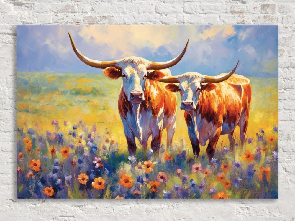 Texas Longhorns Canvas Large Western Decor Wall Art Print Living Room Decor