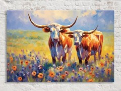 Texas Longhorns Canvas Large Western Decor Wall Art Print Living Room Decor