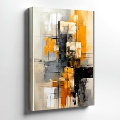 Wall Art Abstract Geometric Canvas Print Gray Black Orange Modern Painting Home