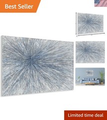 Abstract Boho Sun Wall Art Modern Home Decor Blue White 24×16