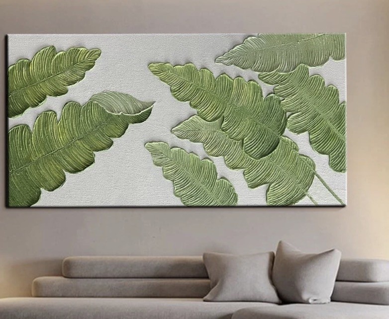 Modern minimalist 3D textured wall art Oil PaintingsCanvas on Green plant 30×60