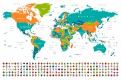 WORLD MAP POSTER – Large 910 x 610 mm with countries oceans and flags coloured