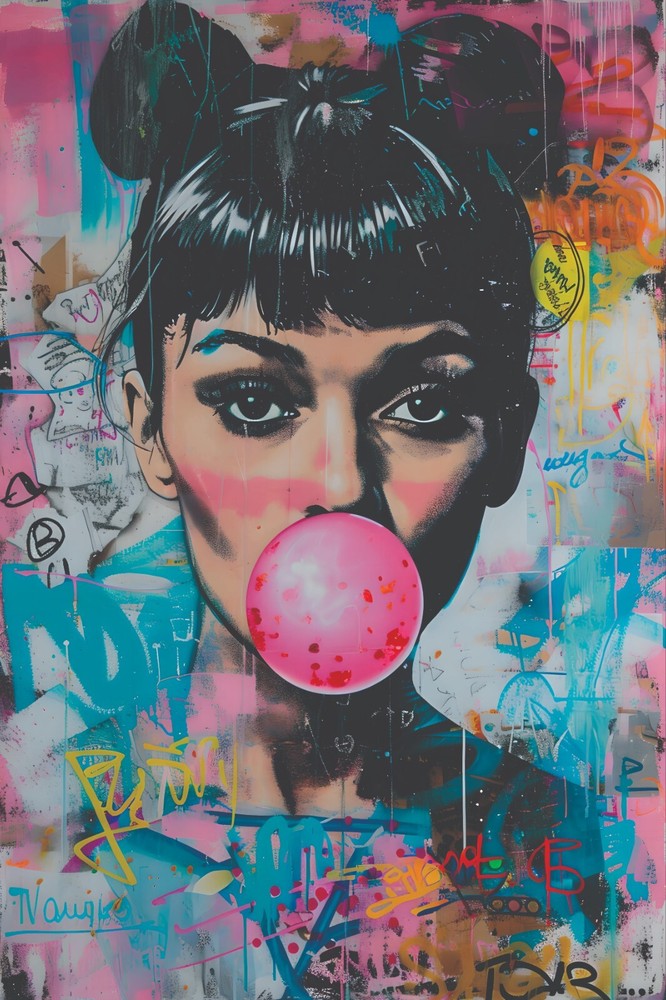 WOMAN BUBBLE GUM BANKSY GRAFFITI POP ART CANVAS PRINT 16″X20″ READY TO HANG T73