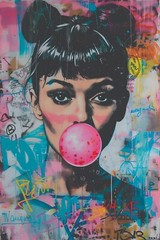WOMAN BUBBLE GUM BANKSY GRAFFITI POP ART CANVAS PRINT 16″X20″ READY TO HANG T73