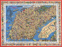 Early Pictorial New York Manhattan Map Subway System Wall Poster Vintage History