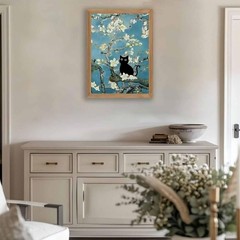 AXILANG Black Cat 10″L x 8″W, Blue Teal White Green Natural Wood Frame