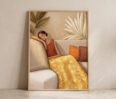 Boho Woman Wall Art Terracotta Mid Century Modern Poster Print Home Decor