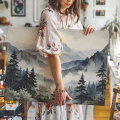 Tranquil Mountain Ethereal Alpine Layers Soft Mountains Mist Canvas Wall Art