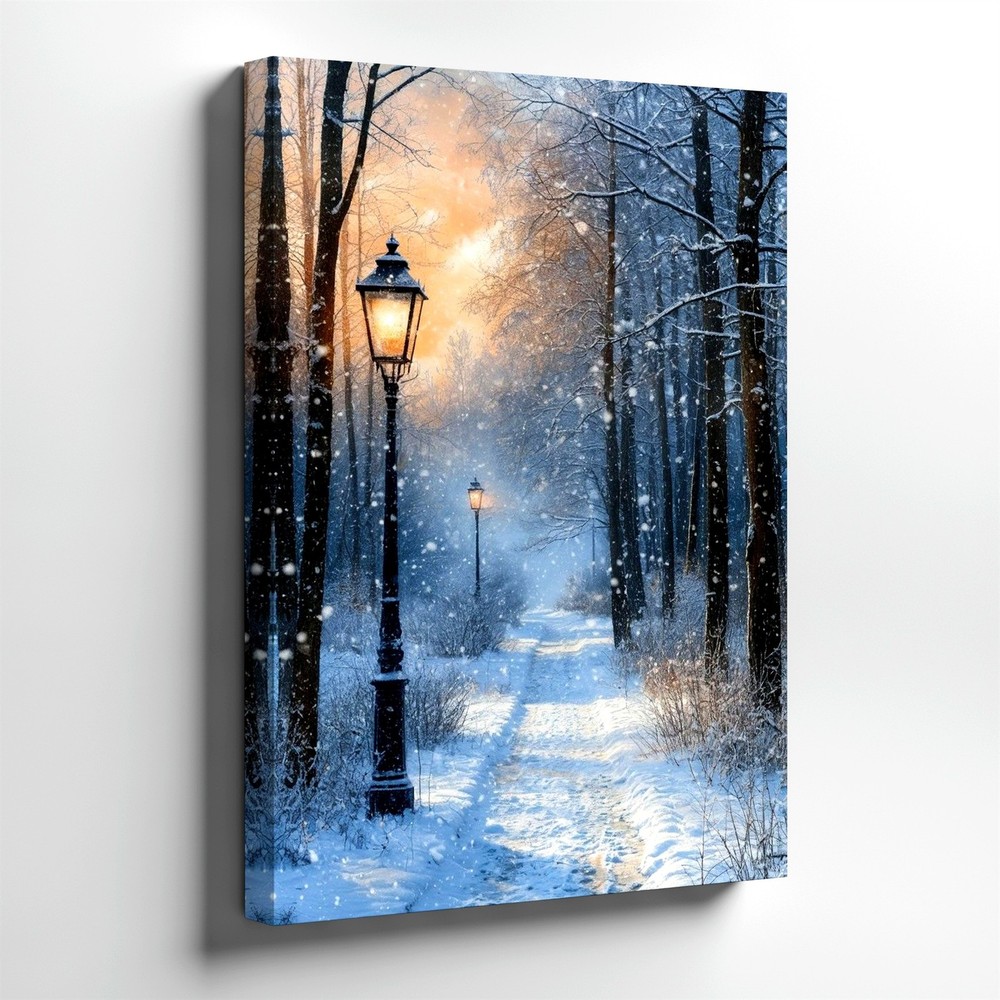 Wall Art Winter Snow Forest Path Lamp Post Sunset Landscape Gallery Office Print